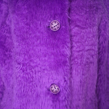Load image into Gallery viewer, 70s / 80s ASTRAKA BOLD COLOURFUL PURPLE SOFT FAUX FUR COAT - M