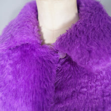Load image into Gallery viewer, 70s / 80s ASTRAKA BOLD COLOURFUL PURPLE SOFT FAUX FUR COAT - M