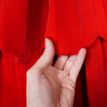 Load image into Gallery viewer, 50s GLAMOUROUS BOLD RED VELVET PARTY DRESS WITH TIERED SCALLOPED FULL SKIRT - M