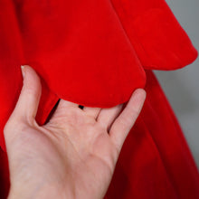 Load image into Gallery viewer, 50s GLAMOUROUS BOLD RED VELVET PARTY DRESS WITH TIERED SCALLOPED FULL SKIRT - M