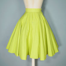 Load image into Gallery viewer, 50s RHINESTONED CHARTREUSE TEXTURED COTTON FULL SKIRT - 25.5&quot;