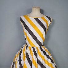 Load image into Gallery viewer, 50s 60s LINDA GAY BLACK YELLOW AND WHITE STRIPE COTTON DAY DRESS - M