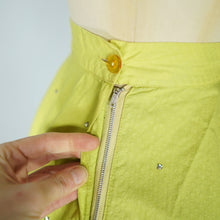 Load image into Gallery viewer, 50s RHINESTONED CHARTREUSE TEXTURED COTTON FULL SKIRT - 25.5&quot;