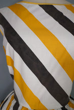 Load image into Gallery viewer, 50s 60s LINDA GAY BLACK YELLOW AND WHITE STRIPE COTTON DAY DRESS - M
