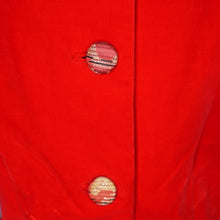 Load image into Gallery viewer, 50s GLAMOUROUS BOLD RED VELVET PARTY DRESS WITH TIERED SCALLOPED FULL SKIRT - M