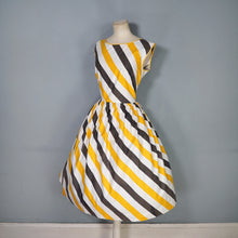 Load image into Gallery viewer, 50s 60s LINDA GAY BLACK YELLOW AND WHITE STRIPE COTTON DAY DRESS - M
