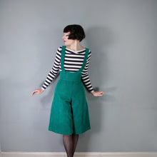 Load image into Gallery viewer, 70s GREEN CORDUROY PINAFORE / DUNGAREE CULOTTE WIDE LEG TROUSERS - XS