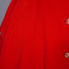 Load image into Gallery viewer, 50s GLAMOUROUS BOLD RED VELVET PARTY DRESS WITH TIERED SCALLOPED FULL SKIRT - M