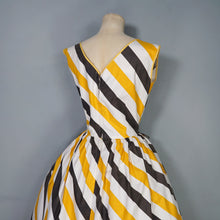 Load image into Gallery viewer, 50s 60s LINDA GAY BLACK YELLOW AND WHITE STRIPE COTTON DAY DRESS - M