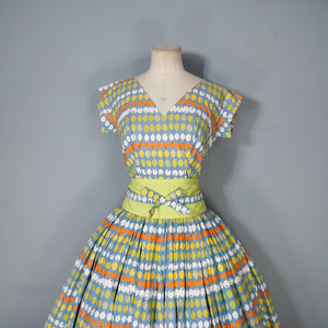 50s MARYON NOVELTY CITRUS FRUIT PRINT FULL SKIRTED COTTON DRESS - S