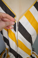 Load image into Gallery viewer, 50s 60s LINDA GAY BLACK YELLOW AND WHITE STRIPE COTTON DAY DRESS - M