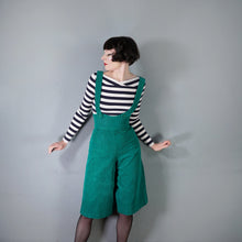 Load image into Gallery viewer, 70s GREEN CORDUROY PINAFORE / DUNGAREE CULOTTE WIDE LEG TROUSERS - XS