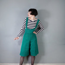 Load image into Gallery viewer, 70s GREEN CORDUROY PINAFORE / DUNGAREE CULOTTE WIDE LEG TROUSERS - XS
