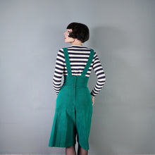 Load image into Gallery viewer, 70s GREEN CORDUROY PINAFORE / DUNGAREE CULOTTE WIDE LEG TROUSERS - XS