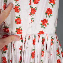 Load image into Gallery viewer, 50s SAMBO FASHIONS STEMMED RED ROSE COTTON SHIRT DRESS WITH BELT - S