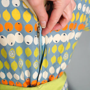 50s MARYON NOVELTY CITRUS FRUIT PRINT FULL SKIRTED COTTON DRESS - S