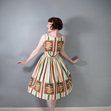 Load image into Gallery viewer, 50s 60s MARY JANE OF LONDON FRAMED ROSE AND STRIPE PRINT COTTON DAY DRESS - XS-S
