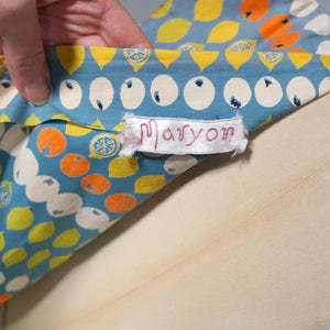 50s MARYON NOVELTY CITRUS FRUIT PRINT FULL SKIRTED COTTON DRESS - S