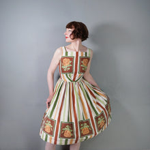 Load image into Gallery viewer, 50s 60s MARY JANE OF LONDON FRAMED ROSE AND STRIPE PRINT COTTON DAY DRESS - XS-S