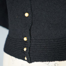 Load image into Gallery viewer, 50s BLACK BOUCLE KNIT BEADED EMBELLISHED CARDIGAN - S
