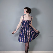 Load image into Gallery viewer, 70s DARK BLUE AND PINK ROSE &quot;HANNA&quot; TRACHTEN MINI DIRNDL DRESS - S