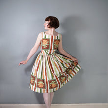Load image into Gallery viewer, 50s 60s MARY JANE OF LONDON FRAMED ROSE AND STRIPE PRINT COTTON DAY DRESS - XS-S