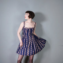 Load image into Gallery viewer, 70s DARK BLUE AND PINK ROSE &quot;HANNA&quot; TRACHTEN MINI DIRNDL DRESS - S