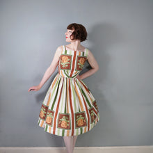 Load image into Gallery viewer, 50s 60s MARY JANE OF LONDON FRAMED ROSE AND STRIPE PRINT COTTON DAY DRESS - XS-S