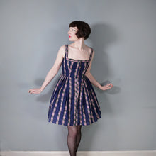 Load image into Gallery viewer, 70s DARK BLUE AND PINK ROSE &quot;HANNA&quot; TRACHTEN MINI DIRNDL DRESS - S