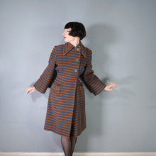 Load image into Gallery viewer, 40s TREWARNE GREY AND ORANGE STRIPED ART DECO WOOL COAT - S