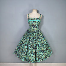 Load image into Gallery viewer, 50s HORROCKSES FASHIONS GREEN BLACK PATTERNED DRESS AND BOLERO - XS