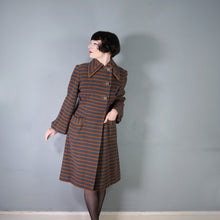 Load image into Gallery viewer, 40s TREWARNE GREY AND ORANGE STRIPED ART DECO WOOL COAT - S