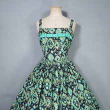 Load image into Gallery viewer, 50s HORROCKSES FASHIONS GREEN BLACK PATTERNED DRESS AND BOLERO - XS