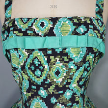 Load image into Gallery viewer, 50s HORROCKSES FASHIONS GREEN BLACK PATTERNED DRESS AND BOLERO - XS