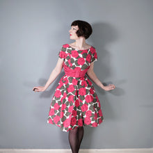 Load image into Gallery viewer, 60s BLANES BRIGHT PINK ABSTRACT FLORAL COTTON COCKTAIL DRESS - XS-S