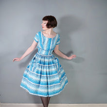 Load image into Gallery viewer, 50s KENDAL MILNE BLUE ROSE FLORAL DAY DRESS WITH FULL SKIRT - S