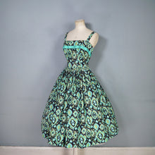 Load image into Gallery viewer, 50s HORROCKSES FASHIONS GREEN BLACK PATTERNED DRESS AND BOLERO - XS