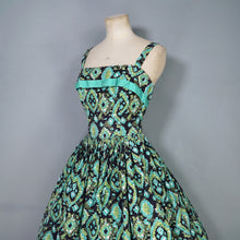 Load image into Gallery viewer, 50s HORROCKSES FASHIONS GREEN BLACK PATTERNED DRESS AND BOLERO - XS
