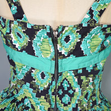 Load image into Gallery viewer, 50s HORROCKSES FASHIONS GREEN BLACK PATTERNED DRESS AND BOLERO - XS
