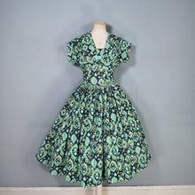 Load image into Gallery viewer, 50s HORROCKSES FASHIONS GREEN BLACK PATTERNED DRESS AND BOLERO - XS