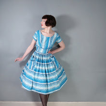 Load image into Gallery viewer, 50s KENDAL MILNE BLUE ROSE FLORAL DAY DRESS WITH FULL SKIRT - S