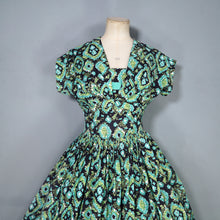 Load image into Gallery viewer, 50s HORROCKSES FASHIONS GREEN BLACK PATTERNED DRESS AND BOLERO - XS