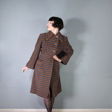 Load image into Gallery viewer, 40s TREWARNE GREY AND ORANGE STRIPED ART DECO WOOL COAT - S
