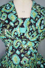 Load image into Gallery viewer, 50s HORROCKSES FASHIONS GREEN BLACK PATTERNED DRESS AND BOLERO - XS