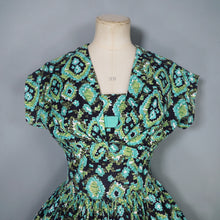 Load image into Gallery viewer, 50s HORROCKSES FASHIONS GREEN BLACK PATTERNED DRESS AND BOLERO - XS