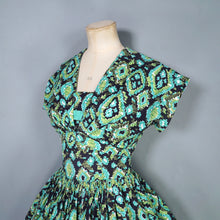 Load image into Gallery viewer, 50s HORROCKSES FASHIONS GREEN BLACK PATTERNED DRESS AND BOLERO - XS
