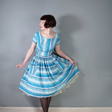 Load image into Gallery viewer, 50s KENDAL MILNE BLUE ROSE FLORAL DAY DRESS WITH FULL SKIRT - S