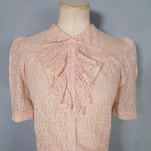 Load image into Gallery viewer, 40s 50s JOHN SELBY DELICATE PASTEL LACE BLOUSE WITH RUFFLE BIB AND PUFF SLEEVE - S