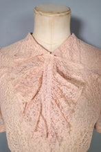 Load image into Gallery viewer, 40s 50s JOHN SELBY DELICATE PASTEL LACE BLOUSE WITH RUFFLE BIB AND PUFF SLEEVE - S