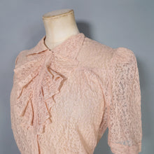 Load image into Gallery viewer, 40s 50s JOHN SELBY DELICATE PASTEL LACE BLOUSE WITH RUFFLE BIB AND PUFF SLEEVE - S